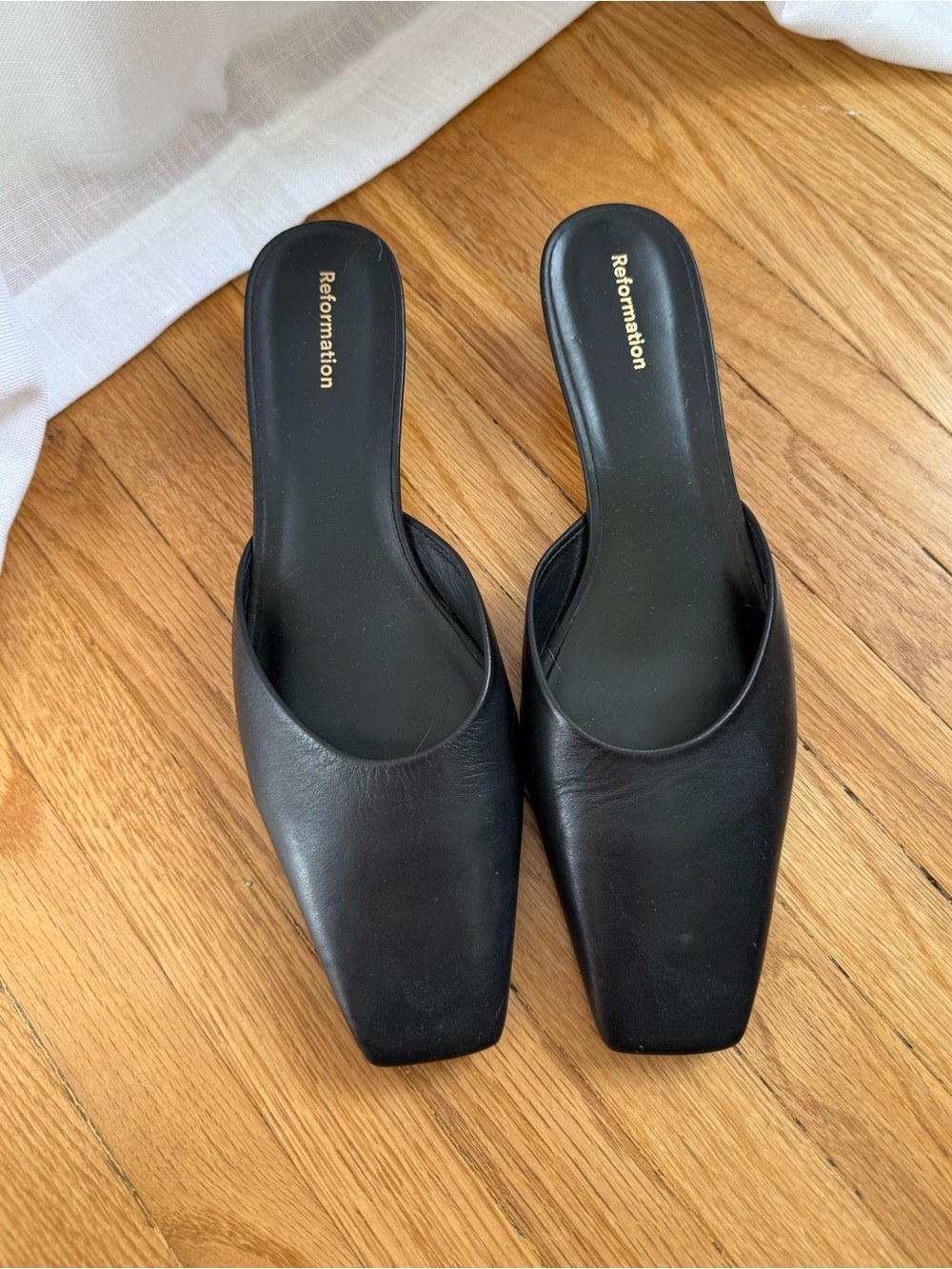 Reformation Black Square-Toe Leather Mules